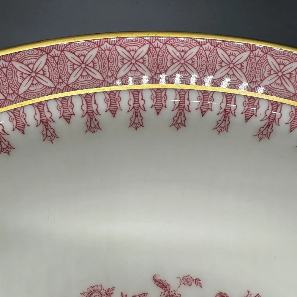 Vintage Oval Vegetable Serving Bowl Theodore Haviland Cambridge Crimson Tree 50s - Picture 6 of 9